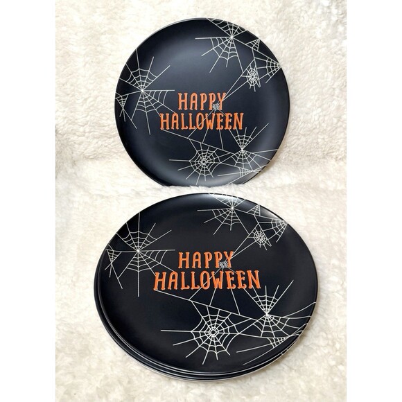 Hyde & Eek Happy Halloween Melamine Dinner Plates Spooky Spiderwebs - Set of 4 - Picture 3 of 7